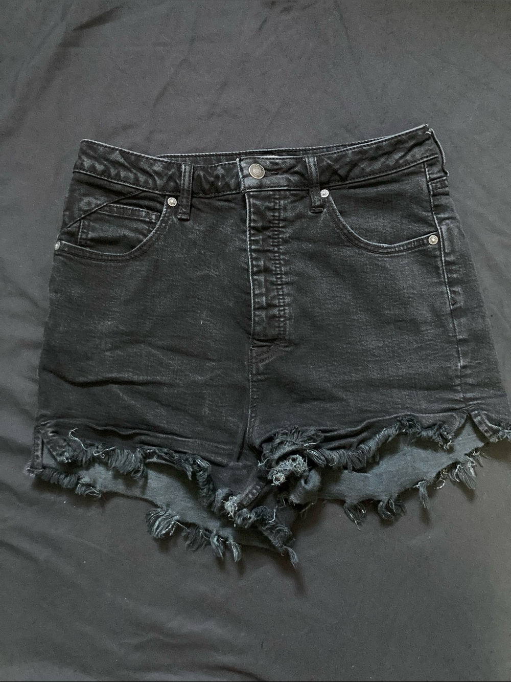 We The Free Denim Shorts Dark Gray Distressed Frayed Hem Free People Size 31